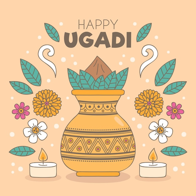 Kostenloser Vektor hand gezeichnete ugadi illustration