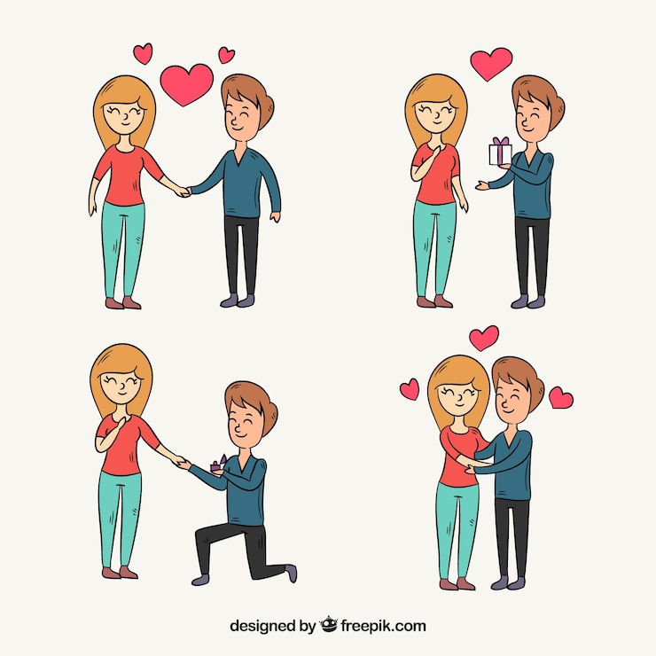 Kostenlose Vektor hand gezeichnete valentinstagpaarsammlung