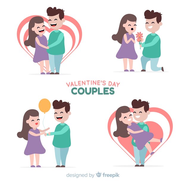 Hand gezeichnete Valentinstagpaarsammlung