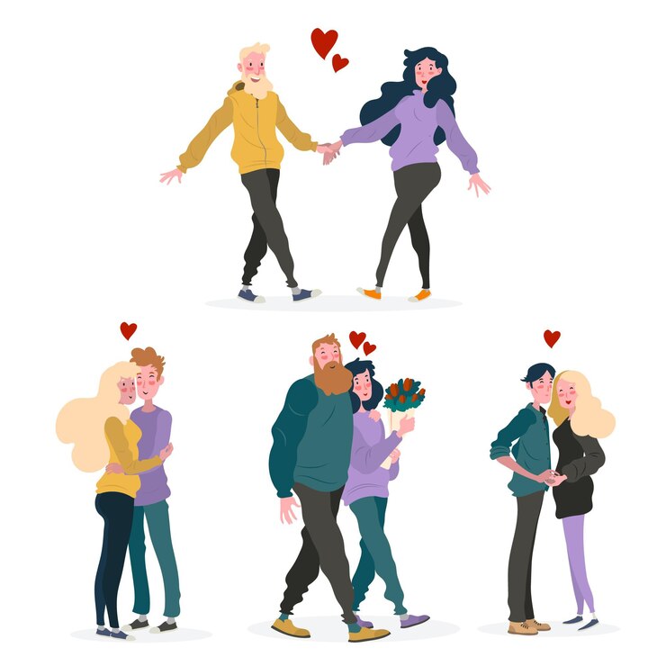 Kostenlose Vektor hand gezeichnete valentinstagspaarsammlung