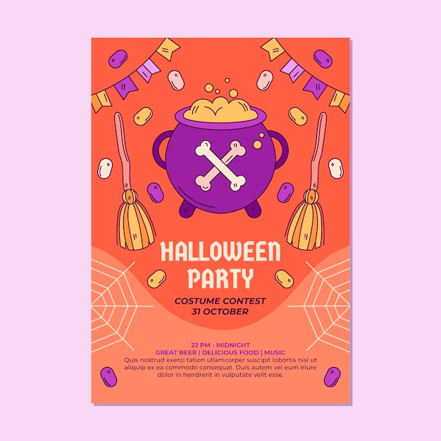 Kostenloser Vektor hand gezeichnete vertikale plakatschablone der halloween-party
