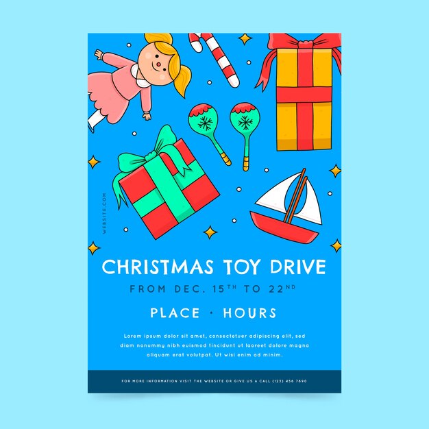 Hand gezeichnete vertikale Plakatschablone des Weihnachtsspielzeugantriebs