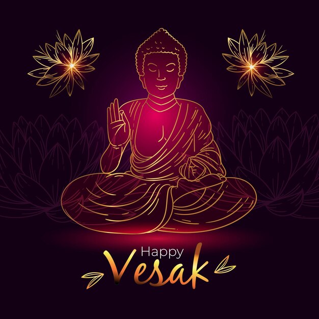 Kostenloser Vektor hand gezeichnete vesak tagesillustration