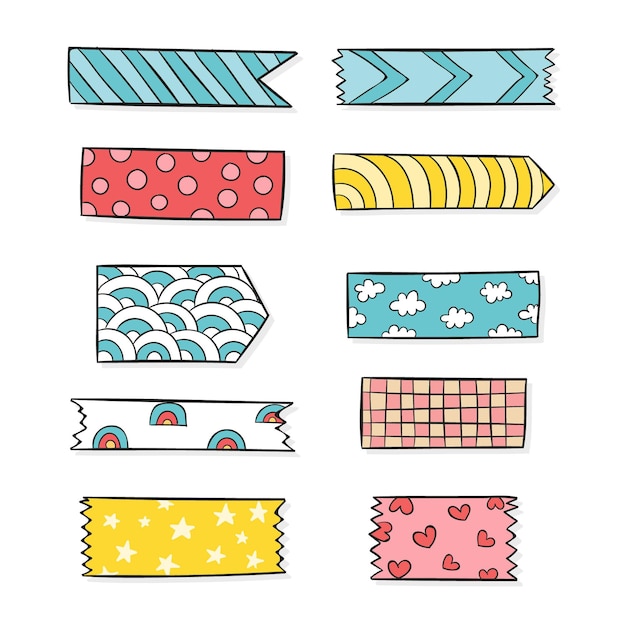 Hand gezeichnete washi tape sammlung