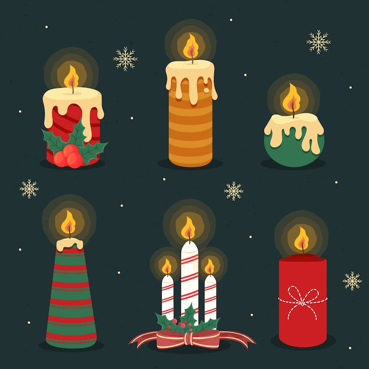 Kostenlose Vektor hand gezeichnete weihnachtskerzensammlung