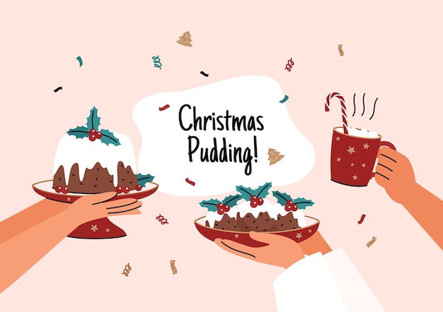 Hand gezeichnete weihnachtspuddingillustration