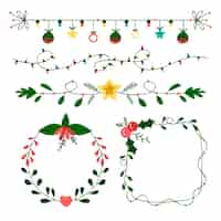 Kostenloser Vektor hand gezeichnete weihnachtsrahmen und -grenzen