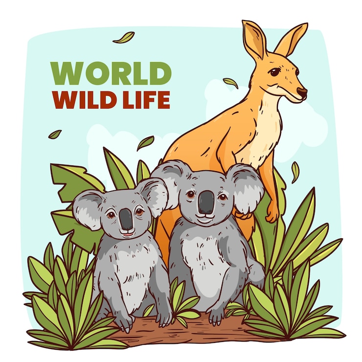 Kostenlose Vektor hand gezeichnete welt-wildtier-tagesillustration