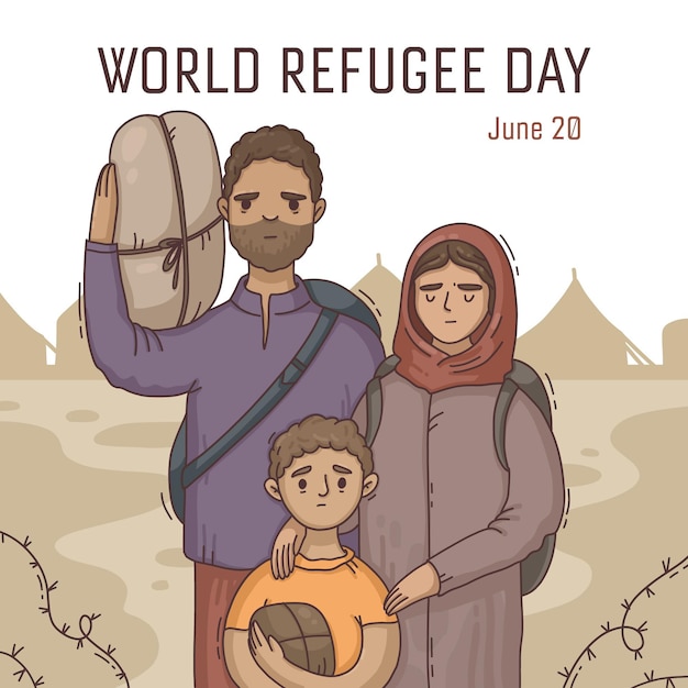 Hand gezeichnete Weltflüchtlingstagillustration