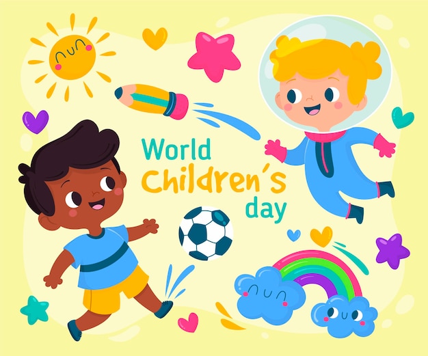 Hand gezeichnete Weltkinder-Tagesillustration