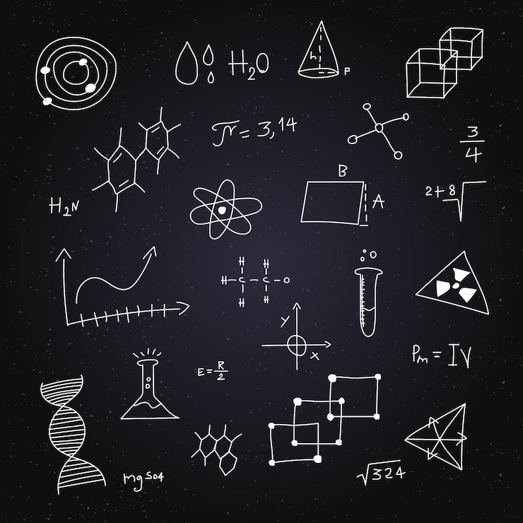 Kostenlose Vektor hand gezeichnete wissenschaftliche formeln auf tafel