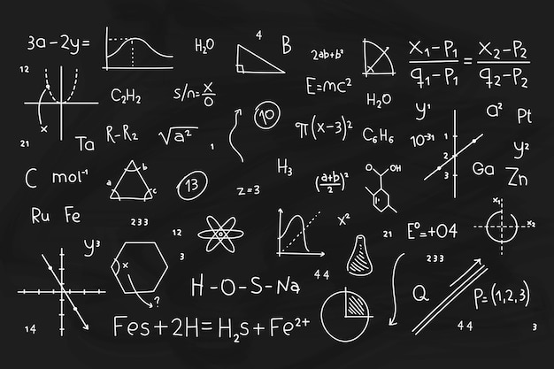 Kostenloser Vektor hand gezeichnete wissenschaftliche formeln auf tafel