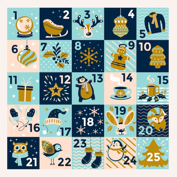 Kostenlose Vektor hand gezeichneter adventskalender