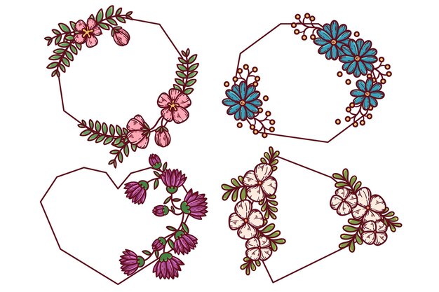 Hand gezeichneter Blumenrahmensatz