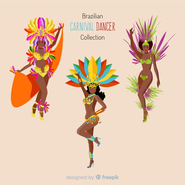 Hand gezeichneter brasilianischer Karnevalstänzersatz