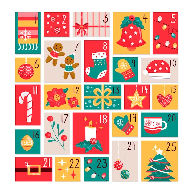 Hand gezeichneter bunter adventskalender