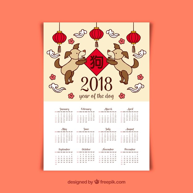 Hand gezeichneter chinesischer kalender des neuen jahres