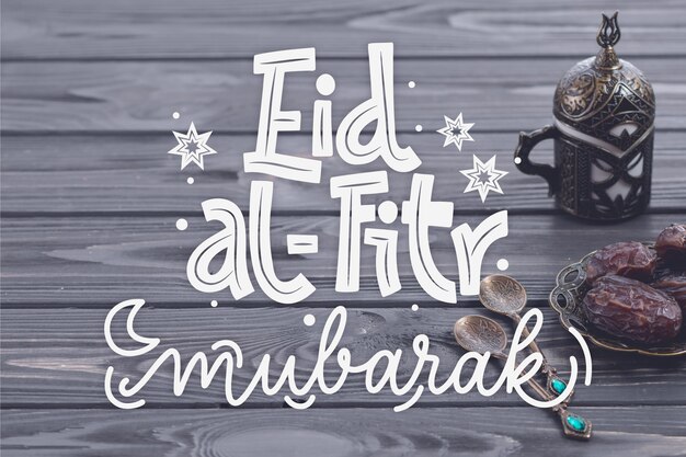 Hand gezeichneter eid al-fitr - eid mubarak Schriftzug