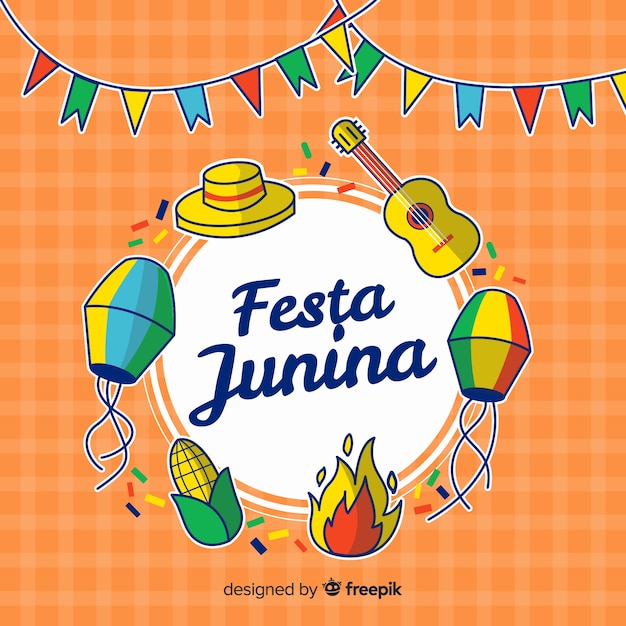 Hand gezeichneter festa junina hintergrund