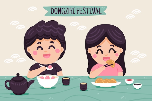 Kostenloser Vektor hand gezeichneter flacher dongzhi-festivalhintergrund