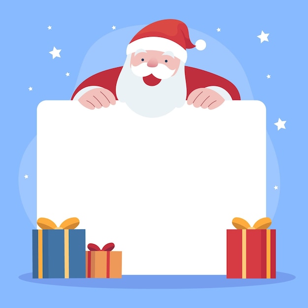 Hand gezeichneter flacher Weihnachtscharakter, der leere Fahne hält