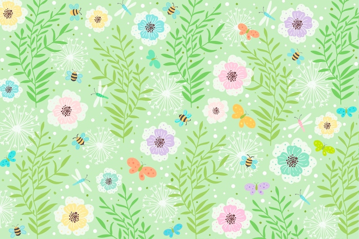 Kostenlose Vektor hand gezeichneter frühlingshintergrund mit blumen
