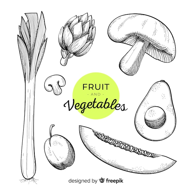 Hand gezeichneter Gemüse- und Fruchthintergrund