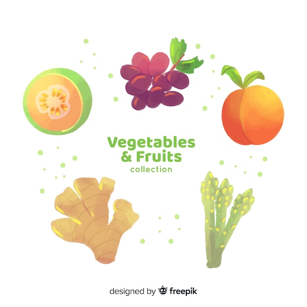 Hand gezeichneter Hintergrund des frischen Obst und Gemüse