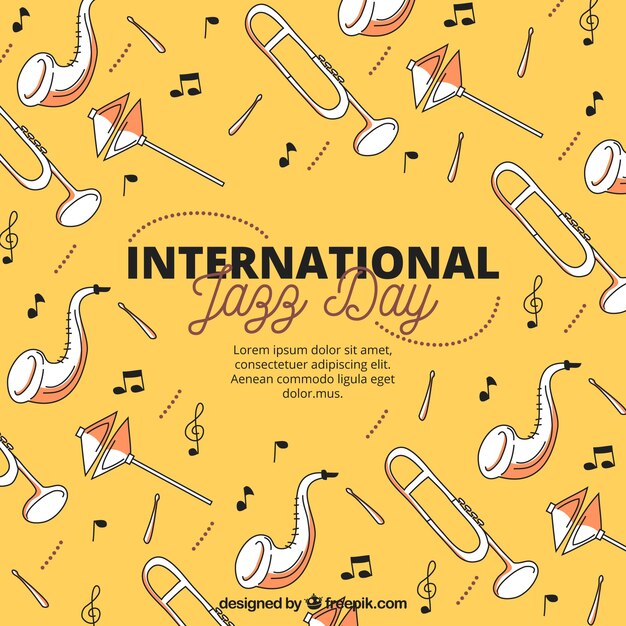 Hand gezeichneter Hintergrund für den internationalen Jazztag