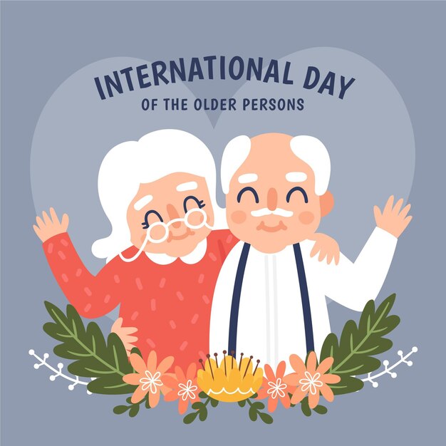 Hand gezeichneter internationaler Hintergrundtag der älteren Personen