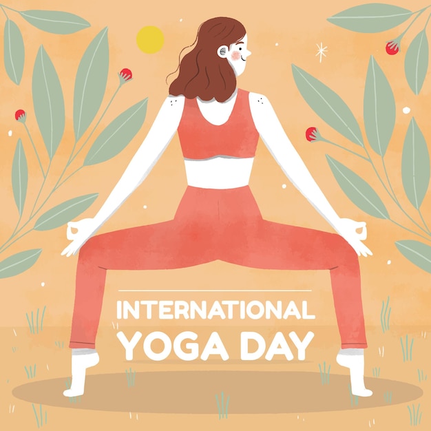 Hand gezeichneter internationaler tag der yogaillustration