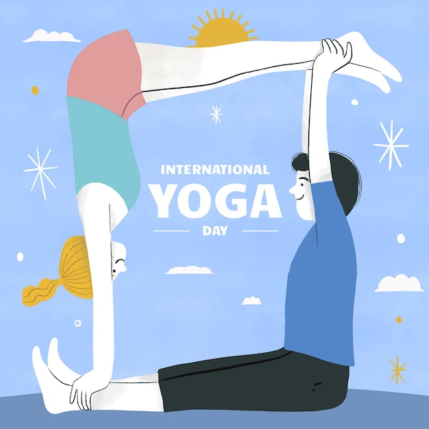 Hand gezeichneter internationaler Tag der Yogaillustration