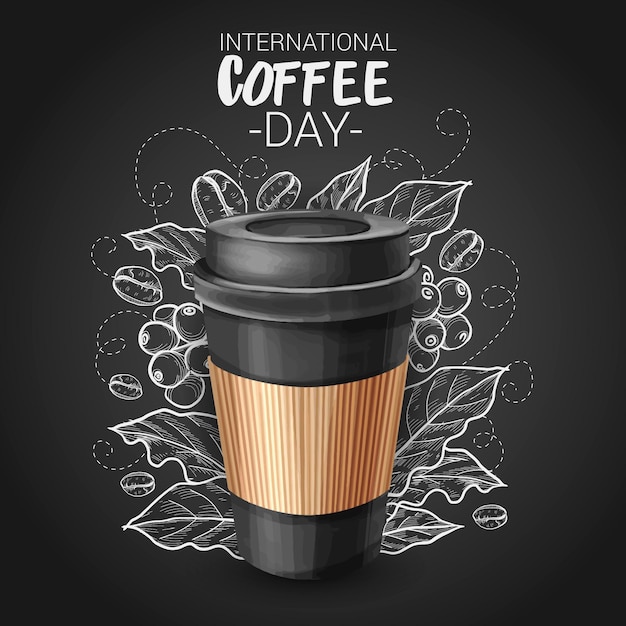 Hand gezeichneter internationaler Tag des Kaffees mit Tasse illustriert