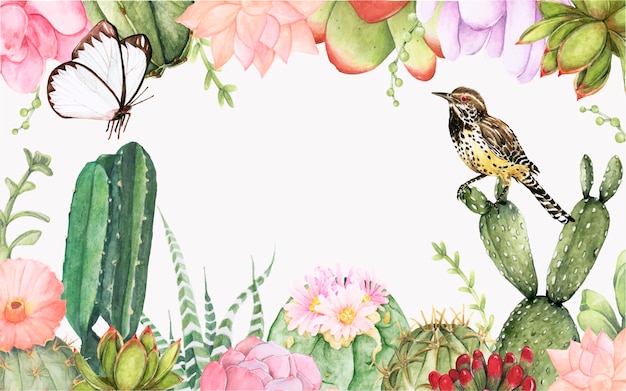 Hand gezeichneter Kaktus und suclenents pflanzt Hintergrund