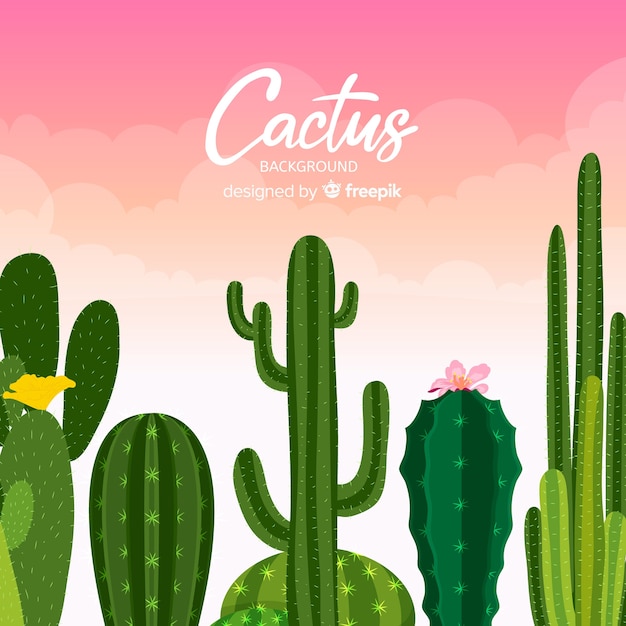 Kostenloser Vektor hand gezeichneter kaktushintergrund