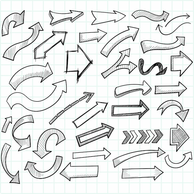 Kostenloser Vektor hand gezeichneter kreativer richtungspfeilsatz