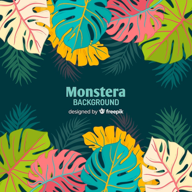 Hand gezeichneter monstera hintergrund