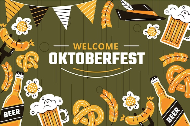 Kostenloser Vektor hand gezeichneter oktoberfesthintergrund