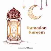 Kostenloser Vektor hand gezeichneter ramadan-hintergrund