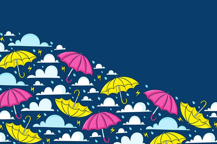Kostenlose Vektor hand gezeichneter regenschirmhintergrund der monsunzeit