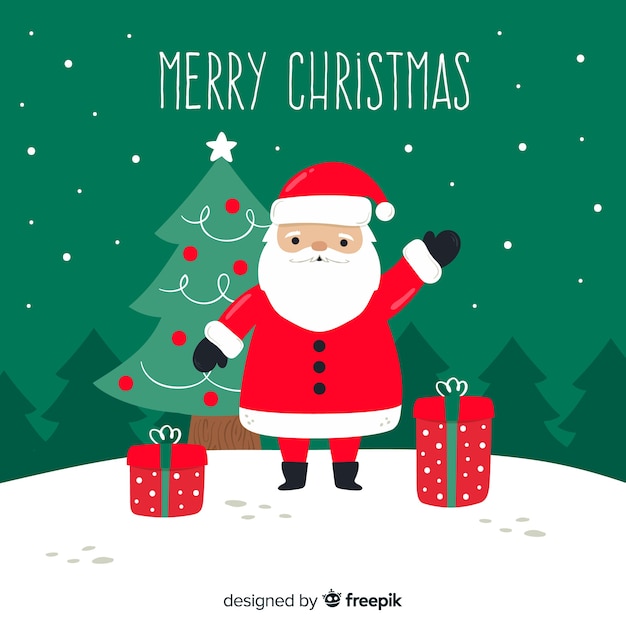 Hand gezeichneter Weihnachtshintergrund mit Weihnachtsmann und Geschenken