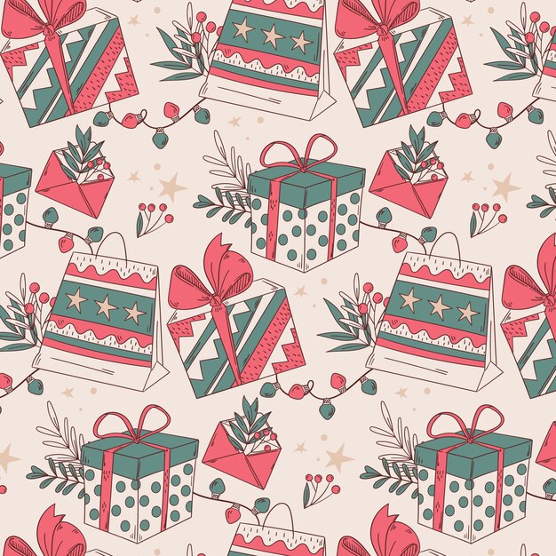 Hand gezeichneter Weihnachtsmusterentwurf