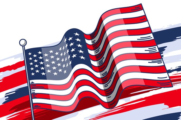 Hand gezeichneter winkender amerikanischer Flaggenhintergrund