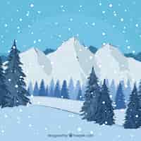 Kostenloser Vektor hand gezeichneter winterhintergrund mit bergen