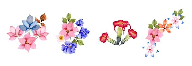 Hand gezeichnetes Aquarell-Blumenkunstset
