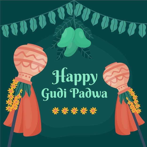 Hand gezeichnetes gudi padwa konzept