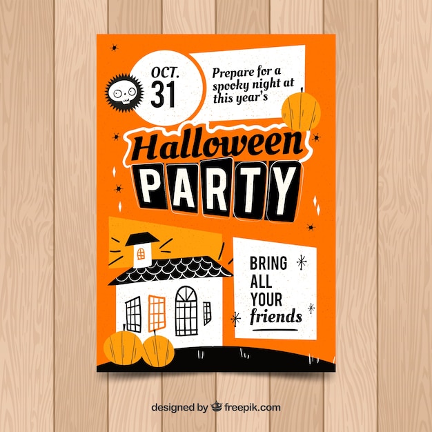 Kostenloser Vektor hand gezeichnetes halloween-partyplakat