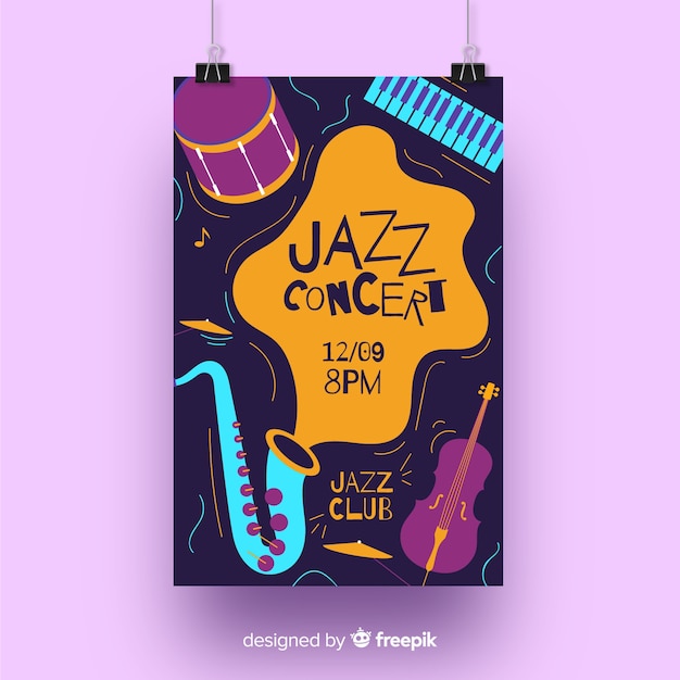 Hand gezeichnetes jazzmusikplakat