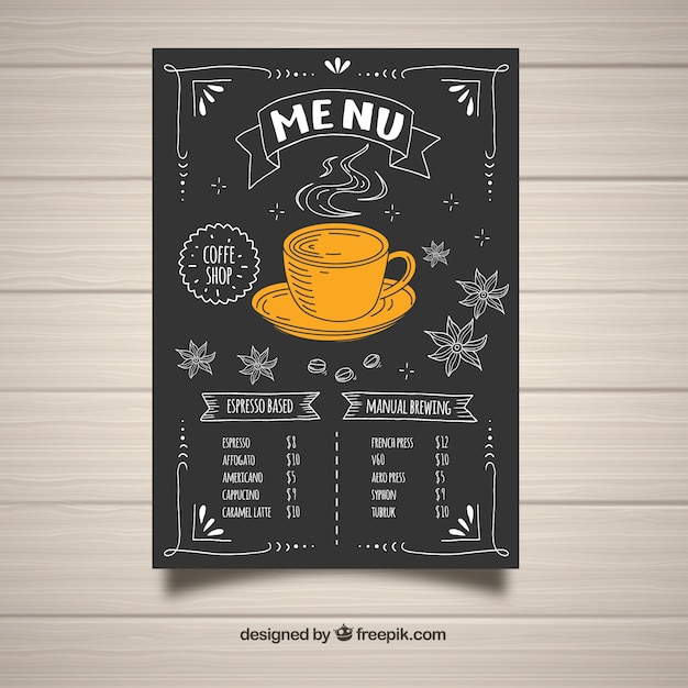 Hand gezeichnetes kaffeemenüdesign