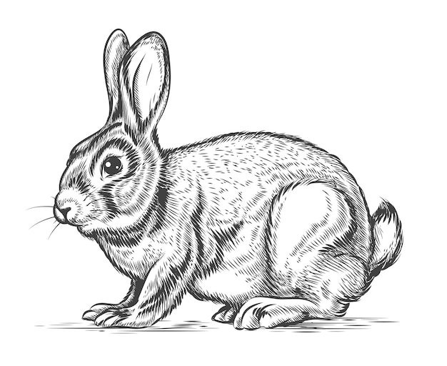 Hand gezeichnetes Kaninchen im Gravurstil. Hase und Hase, Vintage Design-Skizze
